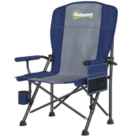 Outsunny Padded Camping Chair Adults Heavy Duty Folding Chair Side Pocket Cup Holder Carry Bag Outdoor Dark Blue(m-1)