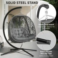 Outsunny Outdoor Double Hanging Chair with Cushion and Cup Holders, Charcoal Grey(m-8)