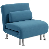 HOMCOM Single Velvet-Feel Sleeper Chair - Blue(m-1)