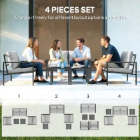 Outsunny 5 Piece Metal Garden Furniture Sofa Set with Thickened Cushions, Loveseat, 2 Armchairs, 2 Coffee Tables, Light Grey(m-4)