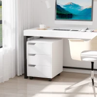 HOMCOM 3 Drawer Mobile File Cabinet, Vertical Filing Cabinet with Wheels for Home Office, White(m-2)