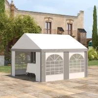Outsunny 4 x 4m Galvanised Party Tent, Marquee Gazebo with Sides, Four Windows and Double Doors, for Parties, Wedding and Events(m-2)