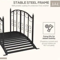 Outsunny 1.2M Metal Decorative Scrollwork Arch Garden Bridge, Black(m-6)