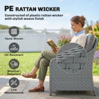 Outsunny 4-Piece Wicker Patio Furniture Set with 2 Armchairs, Loveseat, Glass Coffee Table, Conversation Sofa Set, Dark Grey(m-7)