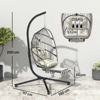 Outsunny Fauteuil suspendu avec support, chaise suspendue pliante avec repose-pieds rétractable, gris clair(m-3)