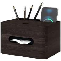 HOMCOM Organiseur de bureau rangement bureau multifonction avec 2 compartiments boîte à mouchoirs en bois marron(m-12)
