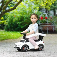 HOMCOM Correpasillo para Niños Mayores de 1 Año Cochecito Automóvil Diseño 3 en 1 Empujador Andador Función de Bocina con Capota Reposapiés Portavasos 84x40x83 cm Blanco(m-10)