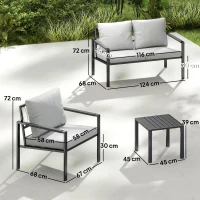 Outsunny 5 Piece Metal Garden Furniture Sofa Set with Thickened Cushions, Loveseat, 2 Armchairs, 2 Coffee Tables, Light Grey(m-3)