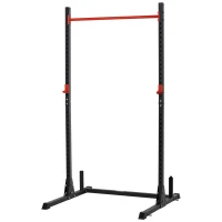 HOMCOM Squat Rack Réglable 32 Niveaux en Acier, Crochet, Barre de Traction, Base Antidérapante, 117,5x122x226cm, Noir(m-1)