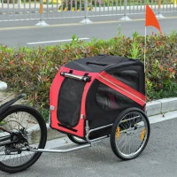 PawHut Remorque vélo pour Chien Animaux 8 réflecteurs Drapeau Barre attelage Inclus Acier Polyester imperméable Max. 30 Kg 130L x 73l x 90H cm Rouge(m-10)