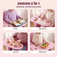AIYAPLAY Set Masă și Scaune pentru Copii pentru 3-5 Ani cu Spațiu de Depozitare, Roz(m-4)