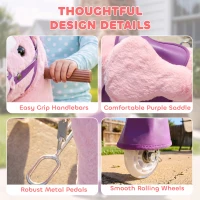 AIYAPLAY Ride on Horse Pedal Ride On Walking Horse Toy Rotatable Head Neighing Sound, Pink(m-7)