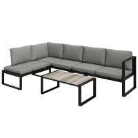 Outsunny Salon de Jardin Extérieur d'Angle 5 Personnes avec 2 Canapés, Chaise Sans Accoudoirs, Table Basse, Gris Foncé(m-1)