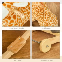 HOMCOM 2 In 1 Kids Todder Rocking Horse Plush Ride On Giraffe Rocker with Wheels Wooden Base Animal Sounds for 3-6 Years(m-8)