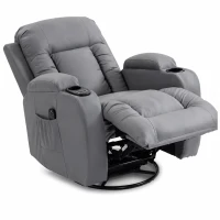 HOMCOM Sillón de Masaje Giratorio Sillón Relax Reclinable con 8 Puntos de Masaje Función de Calefacción 82x99x103 cm Gris(m-2)