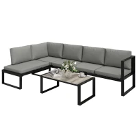 Outsunny Salon de Jardin Extérieur d'Angle 5 Personnes avec 2 Canapés, Chaise Sans Accoudoirs, Table Basse, Gris Foncé(m-11)