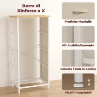 HOMCOM Cassettiera con 4 Cassetti Pieghevoli in Tessuto, Tasche e 2 Ganci, 45x30x94.5 cm, Beige(m-7)