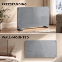HOMCOM 1500W Smart Panel Heater Wall Mounted & Freestanding, Electric Heater with Weekly Timer, Open Window & Anti-Frost, Grey(m-7)
