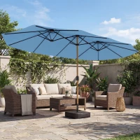 Outsunny Parasol de jardin double 5 x 3 m parasol de jardin extérieur avec base incluse, manivelle, protection UV, bleu(m-10)