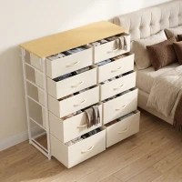 HOMCOM Chest of Drawers, Dresser with 10 Fabric Drawers, Tall Storage Unit with 4 Pockets and 2 Hooks Steel Frame, Beige(m-8)