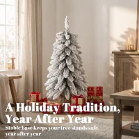 HOMCOM Sapin de Noël Artificiel 90 cm, 107 Embouts de Branches Enneigés en PVC, Base en Toile de Jute, Montage Rapide, Blanc(m-8)