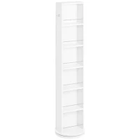 kleankin Armario Alto de Baño Giratorio Columna Auxiliar de Baño de 6 Niveles con Espejo de Cuerpo Entero 36x36x171 cm Blanco(m-1)