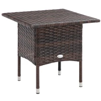 Outsunny Outdoor Rattan Side Table Coffee Table with Plastic Board, Full Woven Table Top for Patio, Garden, Balcony, Mixed Brown(m-1)