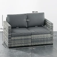 Outsunny 2 Seater Rattan Sofa, Outdoor Garden Sofa with Deep Seat, Cushions, Wide Armrests for Patio, Balcony, Porch, Mixed Grey(m-3)