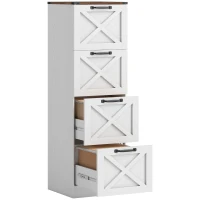 HOMCOM Caisson de Bureau avec 4 Tiroirs, Dossiers Suspendus pour Formats Lettre/A4, Style Rustique, 40x40x131cm, Blanc(m-12)