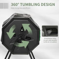 Outsunny 160L 360° Rotating Dual Chamber Composter - Black(m-5)