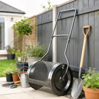 Outsunny Compost Spreader, 20" Peat Moss Spreader with Detachable U-Shaped Handle and Metal Mesh Basket(m-10)