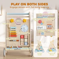 AIYAPLAY Wooden Baby Walker with Detachable Double-Sided Activity Board, Push Along Walker, Gift for Boys Girls 1-3 Years(m-5)