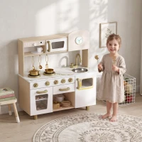 AIYAPLAY Cuisine Enfant en Bois, Dinette Cuisine Enfant avec Ustensiles en Acier Inoxydable, pour 3 à 6 Ans, 74x29x81cm, Blanc(m-11)