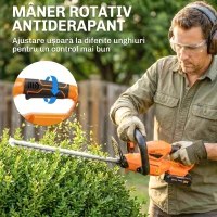 Outsunny Foarfecă de Tuns Gard Viu pe Baterie 18V, cu Baterie de 2Ah, Încărcător, Lamă Dublă de 51cm pentru Crengi, Arbuști și Ramuri, Portocaliu(m-7)