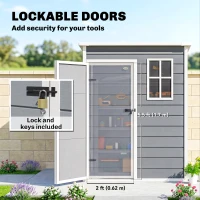 Outsunny 5' x 3' Plastic Garden Shed with Floor, Outdoor Storage Shed with Lockable Door, Window and Vent for Garden, Patio, Grey(m-6)