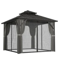 Outsunny Pavillon 3 x 3 m à toit rigide avec cadre en aluminium et toit double en acier galvanisé, gris foncé(m-1)