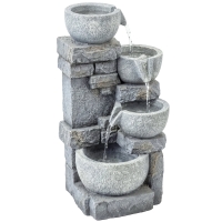 Outsunny Fuente de Jardín con Iluminación LED Bomba Fuente Decorativa en Cascada de 4 Niveles Flujo Ajustable Gris