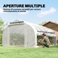Outsunny Serra da Giardino 4x3m a Tunnel con Copertura in PE, Porta e 8 Finestre Avvolgibili, Bianco(m-4)