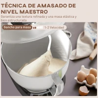 HOMCOM Amasadora 1300W 4,5L 6 Velocidades Bol de Acero Inoxidable Batidor Ganchos Varillas Protector contra Salpicaduras Negro(m-5)