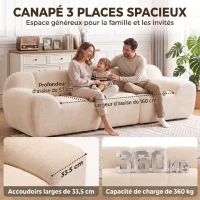HOMCOM Canapé 3 Places 233 cm, Canapé Salon en Chenille Moderne avec Assise Profonde, Accoudoirs Larges, Beige(m-4)