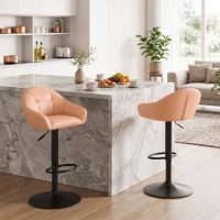 HOMCOM Lot de 2 Tabourets de Bar, Hauteur Réglable, Pivotant 360°, Dossier, Accoudoirs, Repose-Pieds, 49,5x48,5x108cm, Marron(m-9)