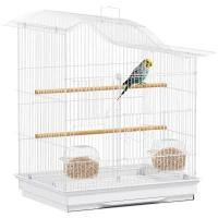 PawHut Colivie pentru Păsări cu 4 Uși, 2 Boluri, 2 Stinghii și Tavă Detașabilă, Volieră din Metal și Plastic, 47,5x36x54,5 cm, Alb(m-11)