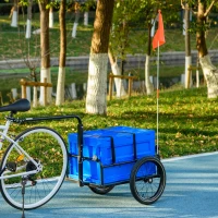 HOMCOM Steel Trailer for Bike, Bicycle Cargo Trailer with 65L Foldable Storage Box and Safe Reflectors, Max Load 40KG, Blue(m-2)