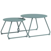 Outsunny Lot de 2 tables basses rondes gigognes empilables de Jardin métal époxy, Table d'Appoint Stable pour extérieur, Bleu(m-1)