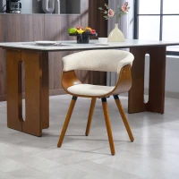 HOMCOM Esszimmerstuhl, Stoff in Leinenoptik, gebogene Rückenlehne, Holzbeine, Beige(m-10)
