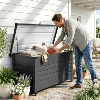 Outsunny Baule da Giardino 350L con Serratura, Rotelle e Maniglie, in Acciaio, 120x61x67 cm, Grigio(m-10)