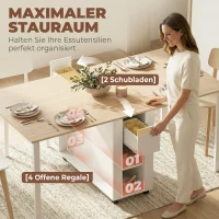 HOMCOM Klapptisch für 6 Personen, 168 cm großer ausziehbarer Esstisch mit 2 Schubladen & 4 Ablagefächern(m-4)