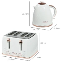 HOMCOM 1.7L 3000W Fast Boil Kettle & 4 Slice Toaster Set, Kettle and Toaster Set with 7 Browning Controls, Crumb Tray, White(m-3)