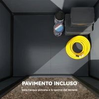 Outsunny Casetta per Attrezzi a 2 Ingressi con Finestre e Prese d'Aria, in PP e Alluminio, 128x104x196 cm, Grigio Scuro(m-3)
