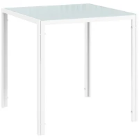 HOMCOM Mesa de Comedor de Cristal Mesa de Cocina Cuadrada para 4 Personas con Patas de Metal para Salón 75x75x75 cm Blanco(m-1)